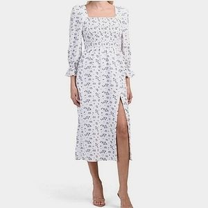 New House of harlow 1960 linen floral midi dress white/blue